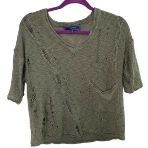LUMIERE Knitted Ripped Blouse with Pocket Army Color Size S